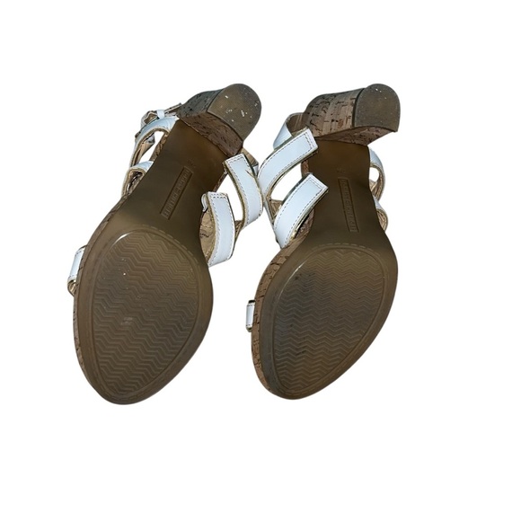 Y2K Tommy Hilfiger block heels sandals vintage retro cork leather white gold 7 - Picture 6 of 6